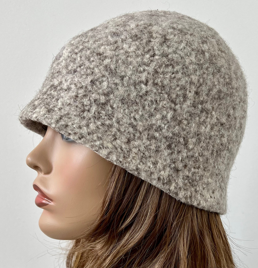 Wool Beanie Women, Cream & Taupe Felt Hat, Unisex Wool Beanie, Warm Handmade Hat Size 22" To 22.5" Ready Ship