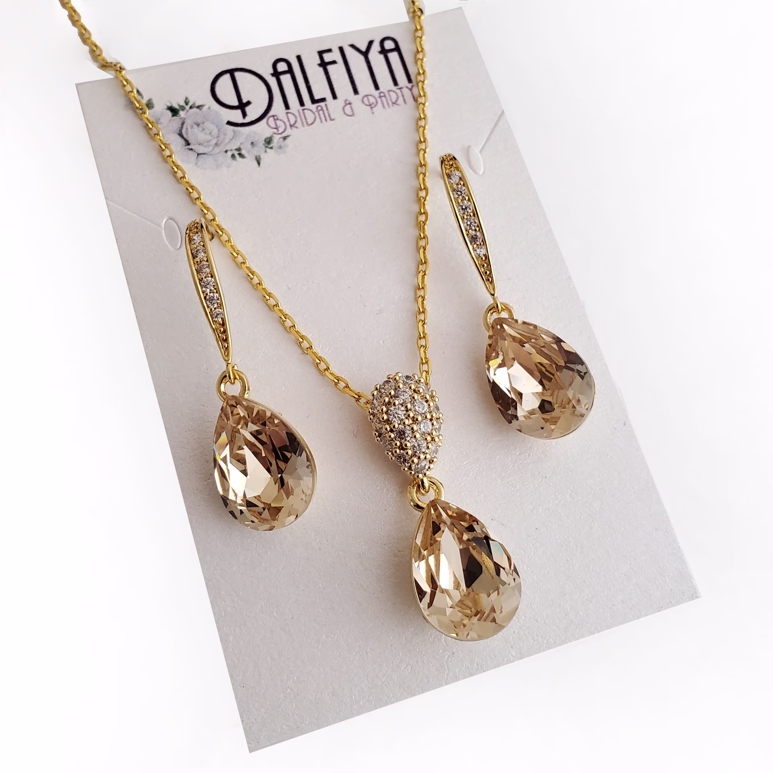 Champagne Golden Or Custom Color Drop Earrings & Necklace Ste For 1920S Wedding Vintage Glamour Prom Art Deco Mob Jewelry Gifts