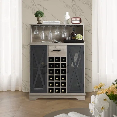 Jagjeevan 35.4"W Industrial Sideboard, Wine Cabinet with 2 Doors & 1 Drawer, 18 Wine Storage