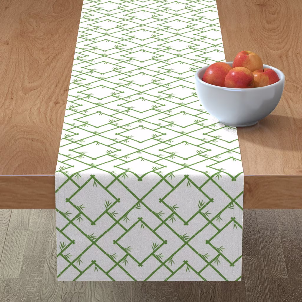 Botanical Table Runner - Bamboo By Yesterdaycollection Chinoiserie Trellis Chinese Inspired Cotton Sateen Spoonflower