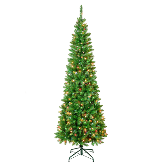 First Traditions™ 7.5 ft. Rowan Pencil Slim Tree with Multicolor Lights - 7.5 ft