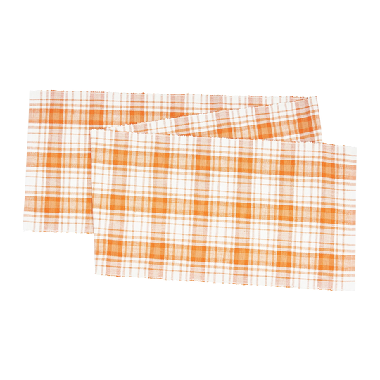 72" x 13" Hazel Plaid Woven Reversible Orange Plaid Table Runner