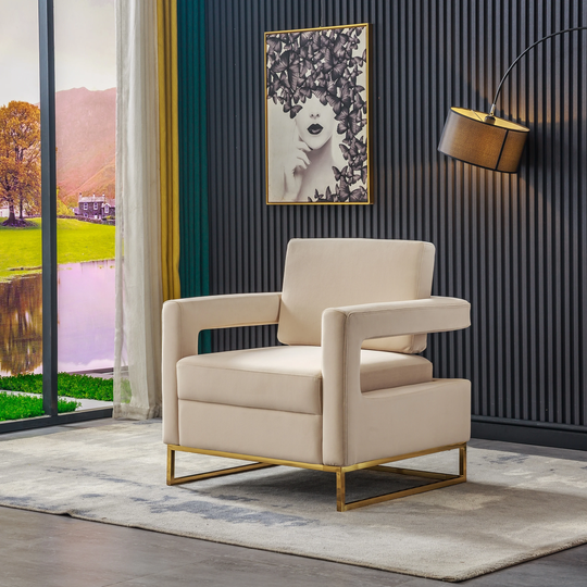 Modern Velvet Accent Chair Elegant Armchair with Golden Finish Stainless Steel Base