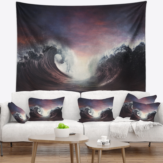 Designart 'Dark Parting Ocean with Colorful Clouds' Seascape Wall Tapestry