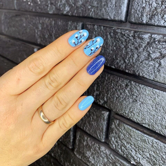 Handpainted Nails Press On Flowers Reusable Spring Design False Medium Fake Set Acrylic Glory To Ukraine