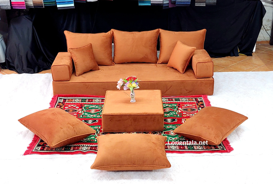 Velvet 8" Thick Floor Amber Sofa Living Room Oriental Boho Cushions Seating Bed Cat Dog Ottoman Palette Furniture Bench Couch Cover Pillows