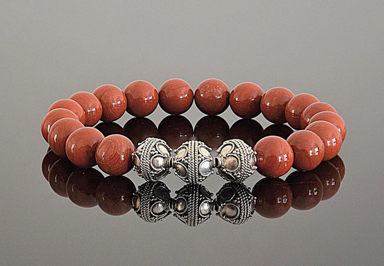Red Jasper Bracelet 10mm Genuine Stretch Men Root Chakra & Sterling Silver Mens