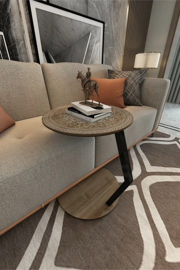 C Shape Coffee Table, Table C, Walnut Couch Round Wood End/Side Laptop Stand, Side For Daybed