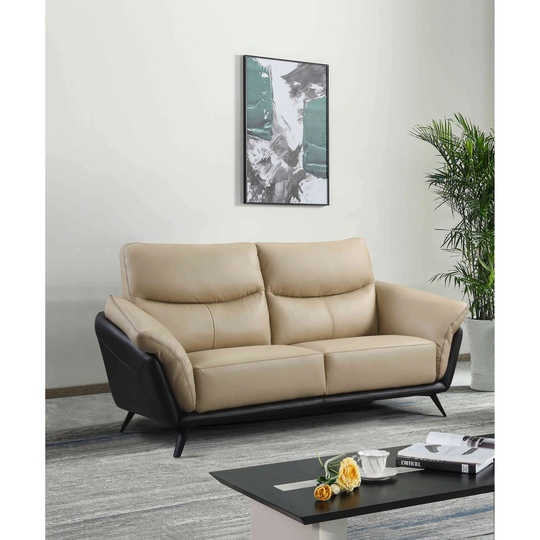 Cortesi Home Paris Genuine Full Leather Loveseat/Sofa, 2 Tone Combination of Black and Beige