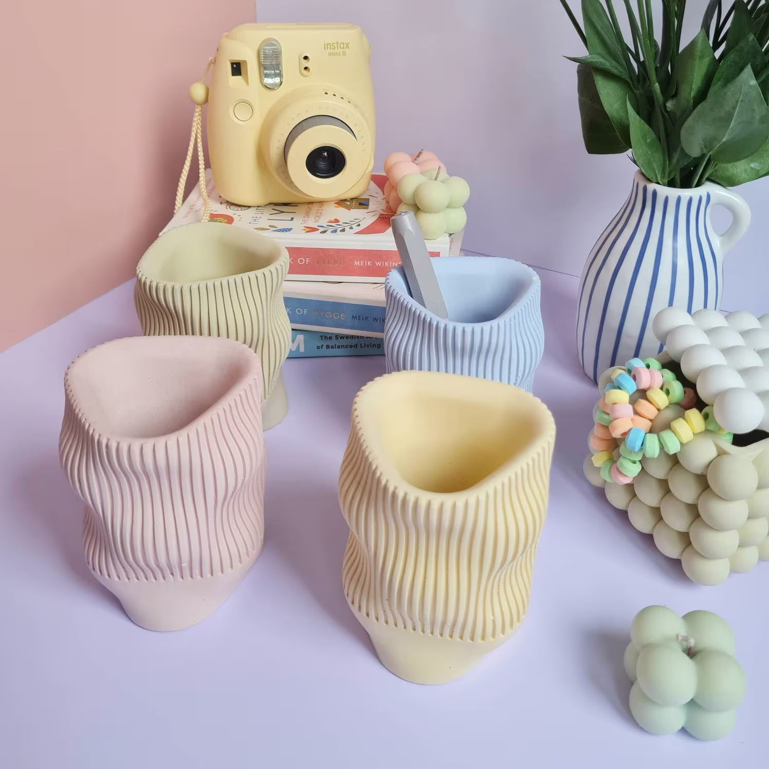 Pastel Ripple Concrete Pen, Brush Holder, Industrial Modern Home Office Storage, Desk Storage, Makeup Toothbrush Holder
