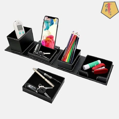 Remote Control Holder Organizer Box PU Leather Multi-Functional Office Organization And Storage Caddy Store TV Remote Holders, Brush, Pencil, Glasses