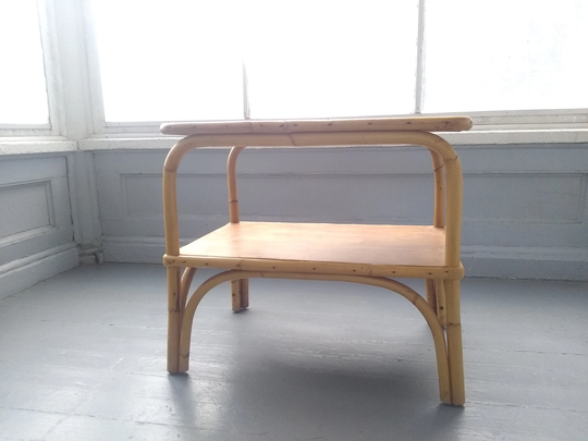 Beautiful 70S Bamboo & Wood End Table With Shelf Attractive Boho Minimalist Design Feng Shui Furniture Photo Prop Rhymeswithdaughter
