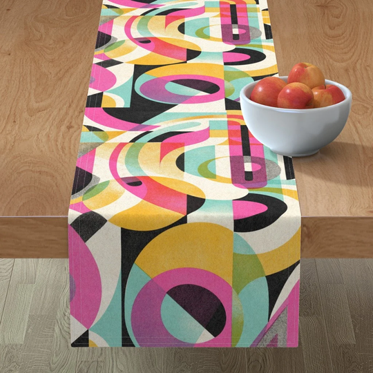 Risograph Style Table Runner - Bold Minimalism Riso By Dacha Dreamland 1990S Vintage Geometric Cotton Sateen Spoonflower
