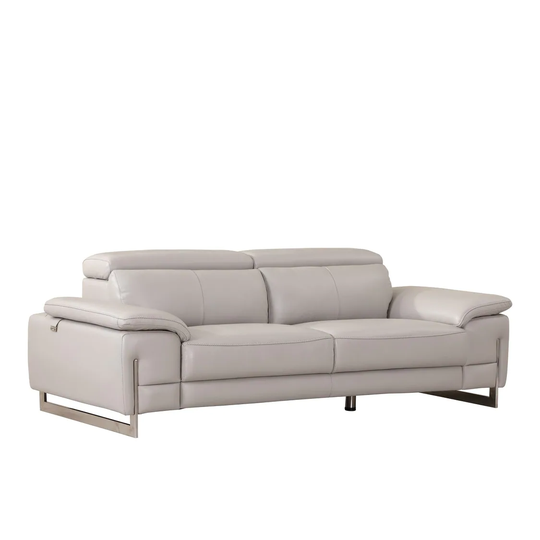 31" Tasteful Light Grey Leather Sofa - 31" x 87" x 42"