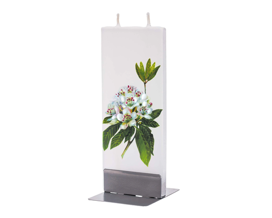 Hand Painted Flat Candle | Rhododendron Flower Small Unique Gift Spring Floral Shelf Décor