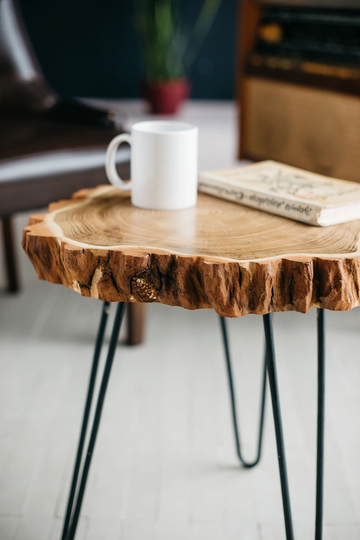 Wood Slab Coffee Table, Live Edge Rustic Modern Hairpin Legs End Mid Century Table