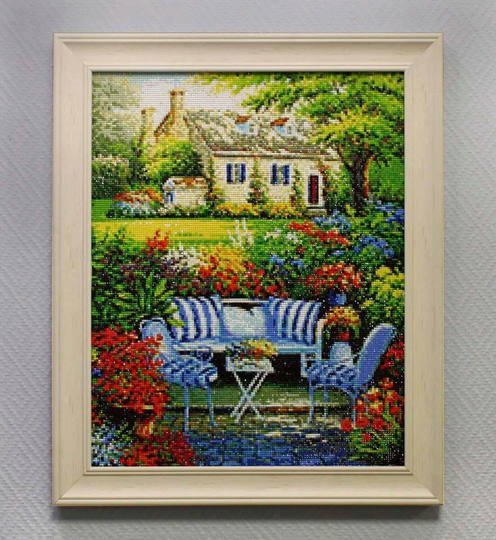 Flower Garden Diamond Painting Set By Wizardi. Village Landscape Wd097 Art Kit. Large Kit