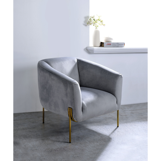 Accent Chair in Gray Velvet & Gold,Contemporary Style