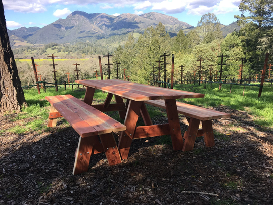 Custom 8' Redwood Picnic Table With Detached Benches