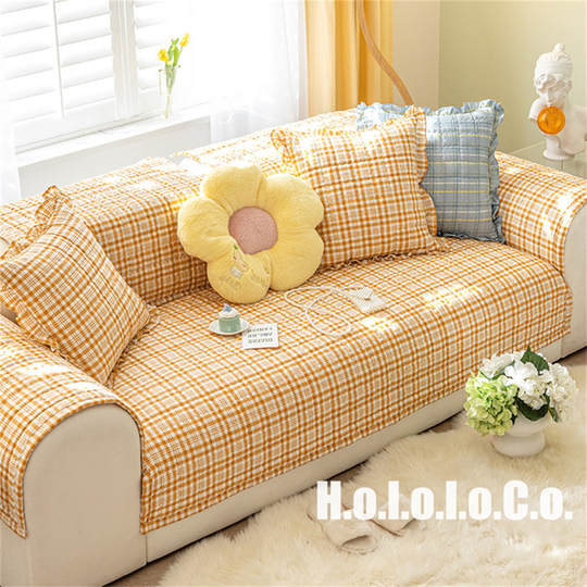Green/Blue/Orange Cotton Sofa Cushion, Soft Plaid Non-Slip Washable Cover, Sofa Throw Pillowcase, Couch Slipcover, Couch Cover, Furniture Protect