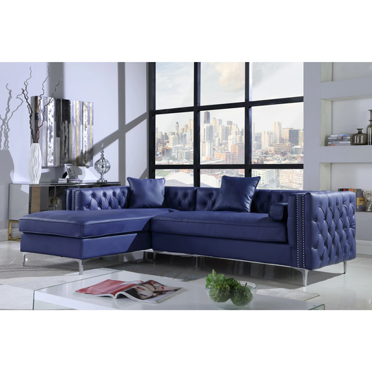 Chic Home Monet PU Leather Modern Contemporary Button Tufted with Silver Nailhead Trim Left Facing Sectional Sofa