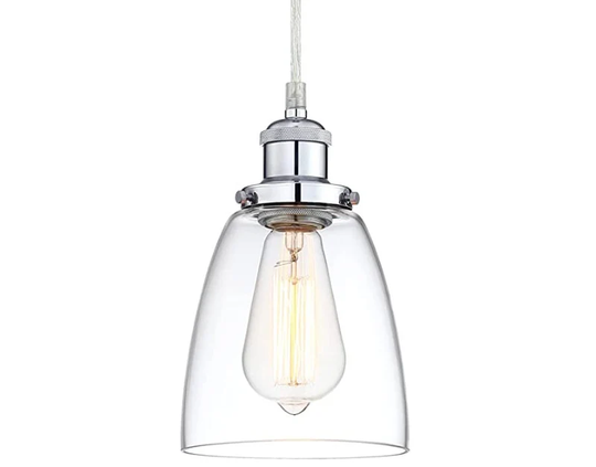 Industrial Pendant Light - Glass Hanging Farmhouse Kitchen Island Chrome