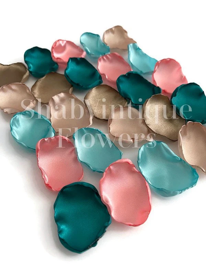 Cake Table Decor, Jade, Light Coral, Latte, Champagne, Turquoise Flower Petals, Flower Girl Petals, Pop Of Color