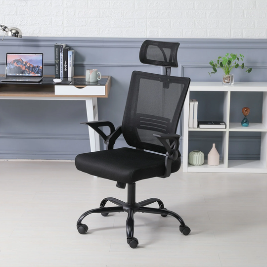 Ergonomic mesh office chair, computer chair with lumbar support and adjustable armrest, comfortable work desk and chair