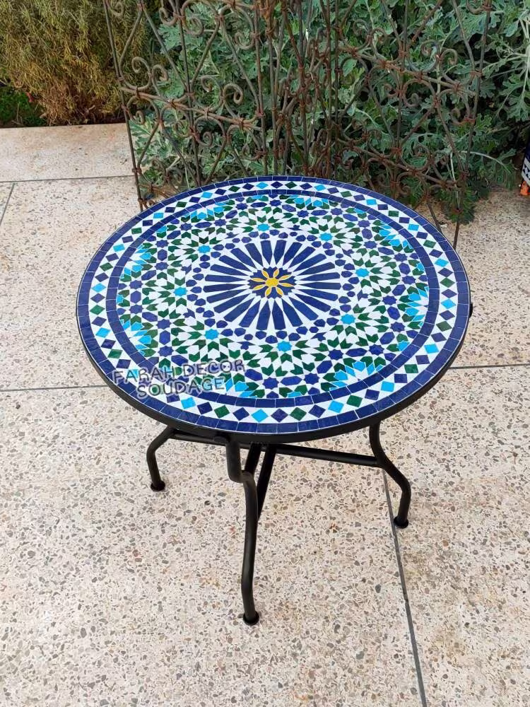 Handmade Moroccan Mosaic Table - Outdoor & Indoor Moorish Mosaic Table Mid Century Modern Patio Round Bohemian Tile