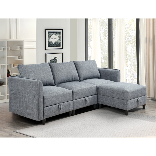 EYIW Modular Sectional Sofa L Shaped Convertible Couch with Reversible Chaise, Storage Seat with Ottomans