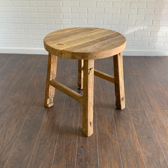 Reclaimed Elm Wood Round Side Table