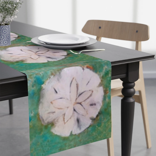 Sand Dollars Sea Shell Art Coastal Table Runner Of My Art.coastal Beach House Sand Dollar Design Table Accents Runner. Size 90" X 16"