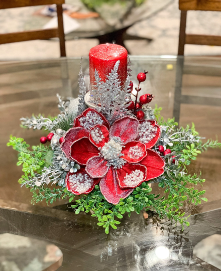 Christmas Centerpiece, Table Decor, Red & Silver Gift, Decor