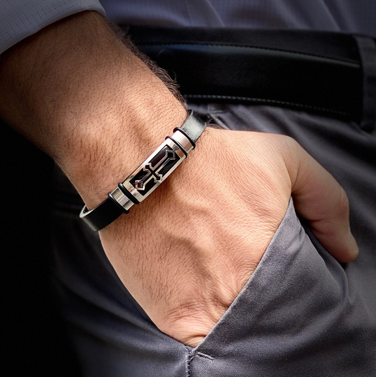 Personalized Man Leather Bracelet Cross Shape Mens Gift For Christmas Gift Him Men
