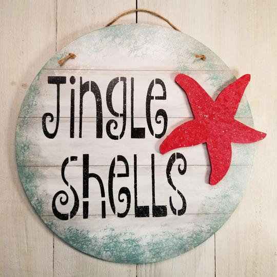 Jingle Shells Custom Color Starfish Sign 12 Inches Round - White Christmas Beach House Decor Custom Colors