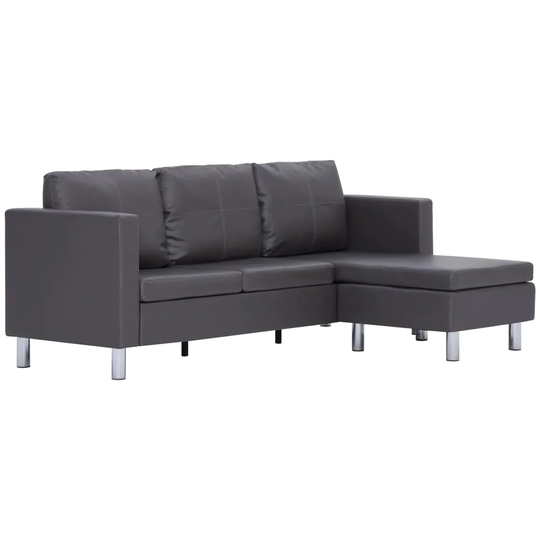 vidaXL 3-Seater Sofa with Cushions Gray Faux Leather