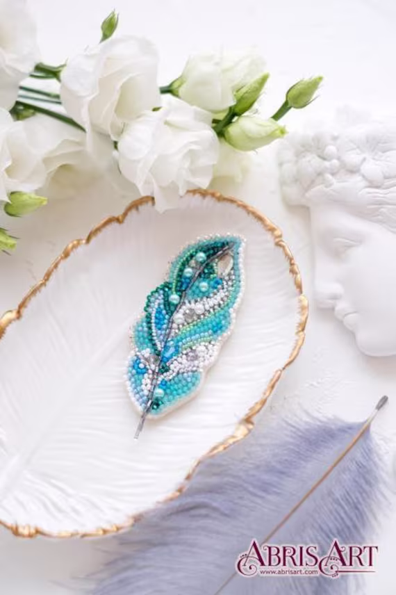 Diy Bead Brooch Kit "Feather" Embroidery Size 1.6"x3.1" | 4x8 Сm, Gift