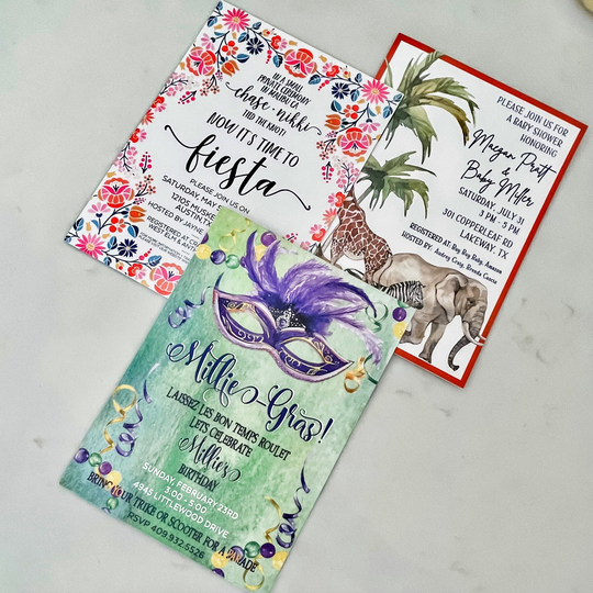 Digitally Printed Full Color Invitations, Custom Wedding Birthday Invites, Save The Dates, Personalized Invitations