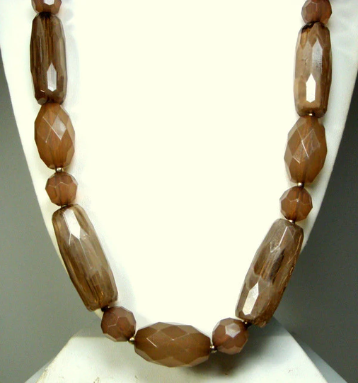 Sale, Sophisticated Colors On Long Resin Bead Necklace, Grey Brown Peuce?..long Neutral Color Mix, Faceted Beads, Extender Chain