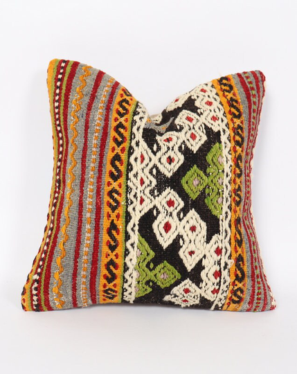 Bohemian Kilim Pillow, Sofa Throw 16x16 Naturel, Striped Ethnic Cushion Cover, Case 16