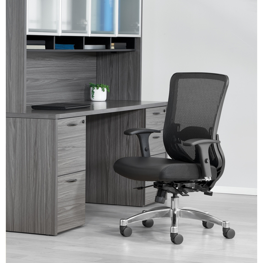 Black Vertical Mesh Back Managers Chair with Bonded Leather Seat