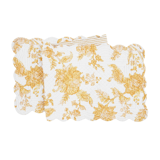 51" x 14" Miriam Ochre Quilted Reversible Yellow Damask Table Runner