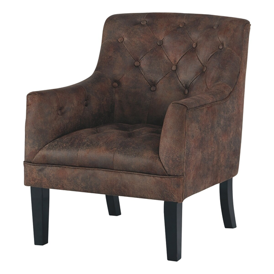 28 Inch Modern Accent Chair, Fabric, Button Tufted, Track Arms, Espresso