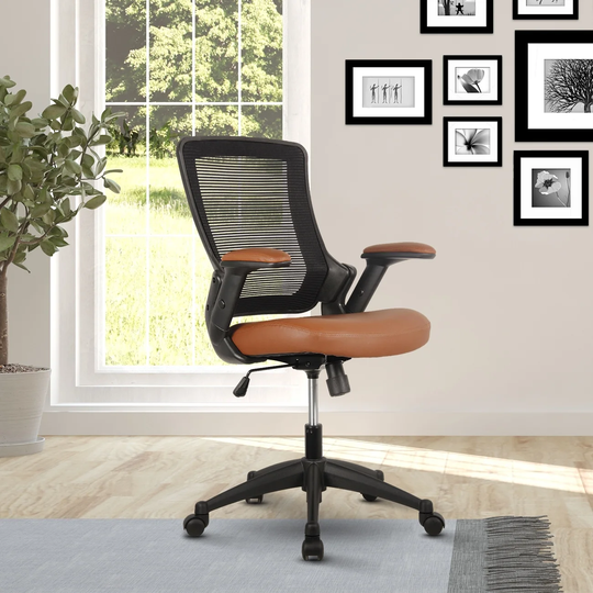 Global Pronex Mobili Mid-Back Mesh Task Office Chair with Height Adjustable Arms, Brown