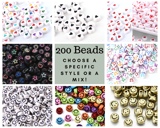 200 | Approx Acrylic Beads, Small, Mix Color, 7mm Flat Round, Smiley Face, Heart, Shapes, Letter Diy Jewelry, Kid's Craft, Rainbow