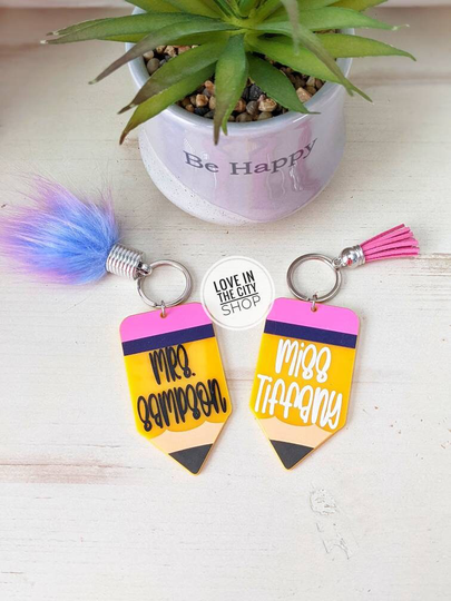 Personalized Teacher Keychain, Tutor Gift, Pencil Para Assistant Principal Grad