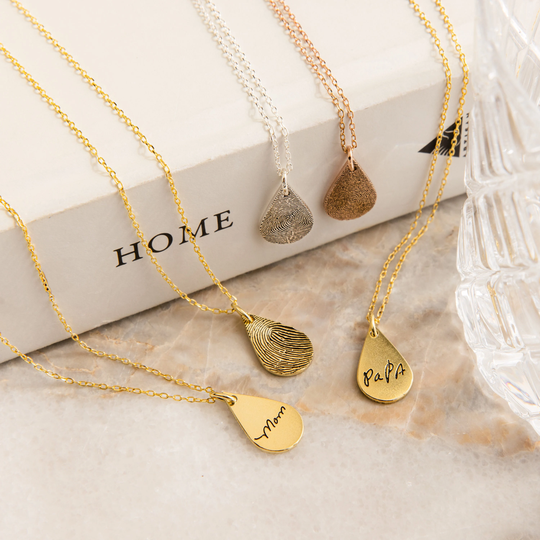 Fingerprint Necklace Memorial Jewelry Gift Tiny Teardrop Actual Mother's Nm31