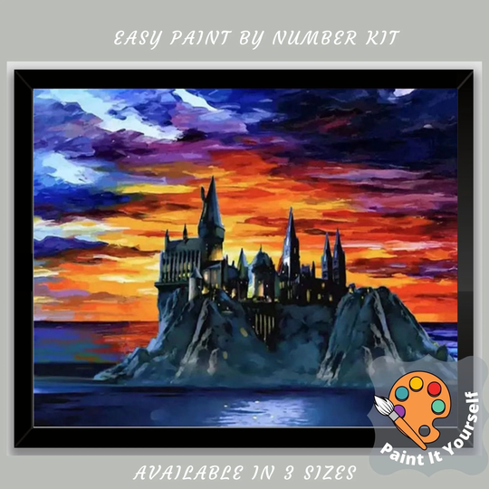 Diy Paint By Number Kit For Adults, Magic Castle Island, Blue Night & Moon Sky, Easy Beginner's Acrylic Painting Wall Art Gift