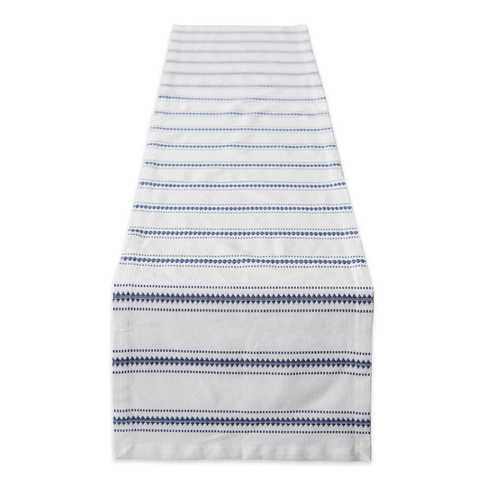14" x 72" French Blue White Zig Dobby Stripe Decorative Table Runner