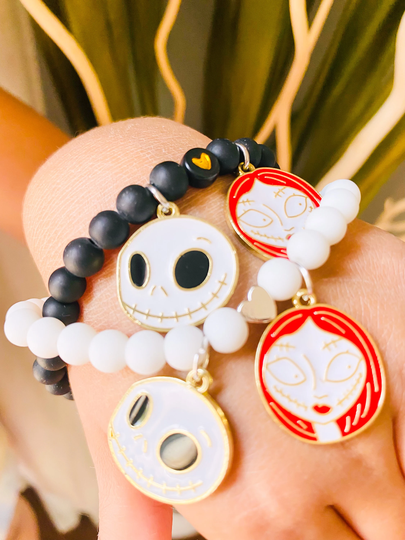 Inspired Jack & Sally Charm Bead Bangle Bracelets